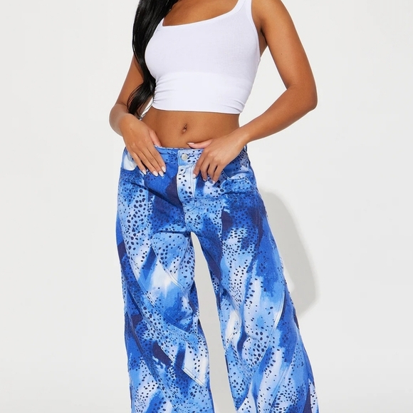 Abstract Blue Tapered gabbyJeans with Zipper Detail‎ for woman size 5 - Picture 1 of 7